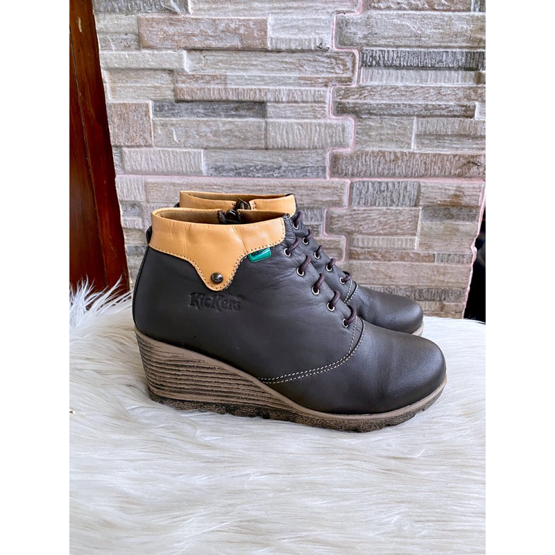 PSPGN.CO | brand kickers women ht5 in brown sepatu kulit wanita boots wedges tali resleting formal