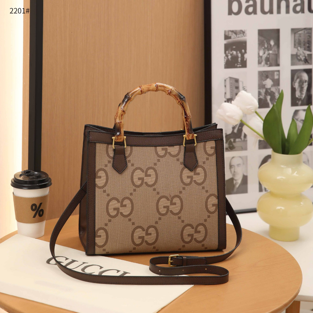 GC 2201New Pvc Leather Bamboo-Handle Tote Bag