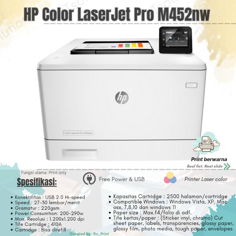 HP Color LaserJet Pro M452nw/dw cetak sticker/Brosur/Undangan