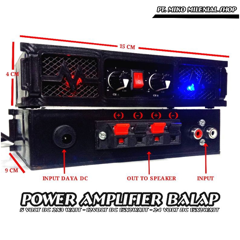 Power amplifier balap stereo 5 volt dan 12 volt, belum include adaptor dan kabel input RCA, bisa untuk mobil , truk