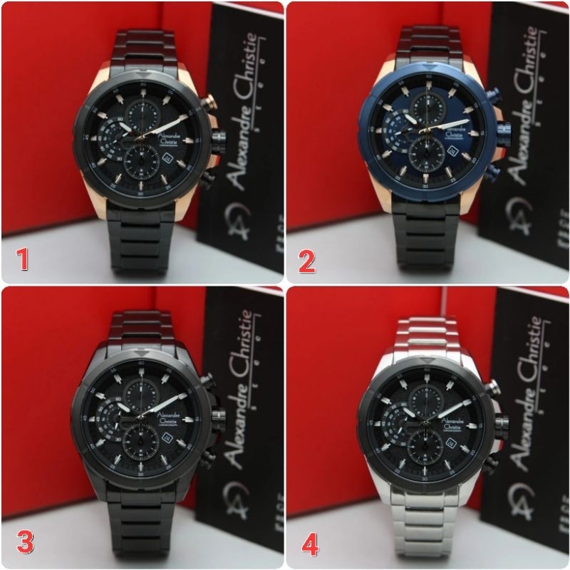 ORIGINAL GARANSI RESMI 1 TAHUN JAM TANGAN PRIA ALEXANDRE CHRISTIE CHRONOGRAP RANTAI STAINLESS STEEL 