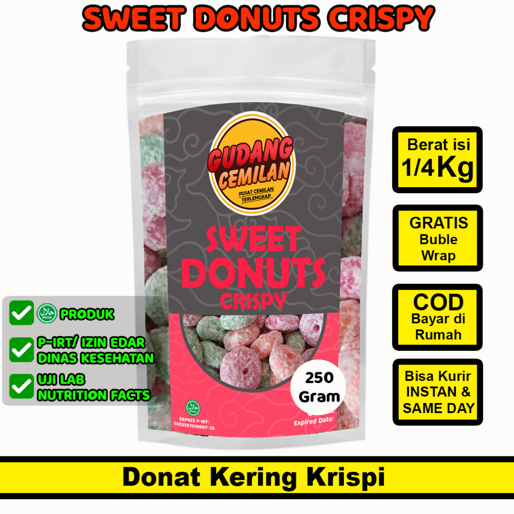 

250 GRAM DONAT KERING KRISPI, DONAT GETAS PELANGI RASA MANIS KARAMEL