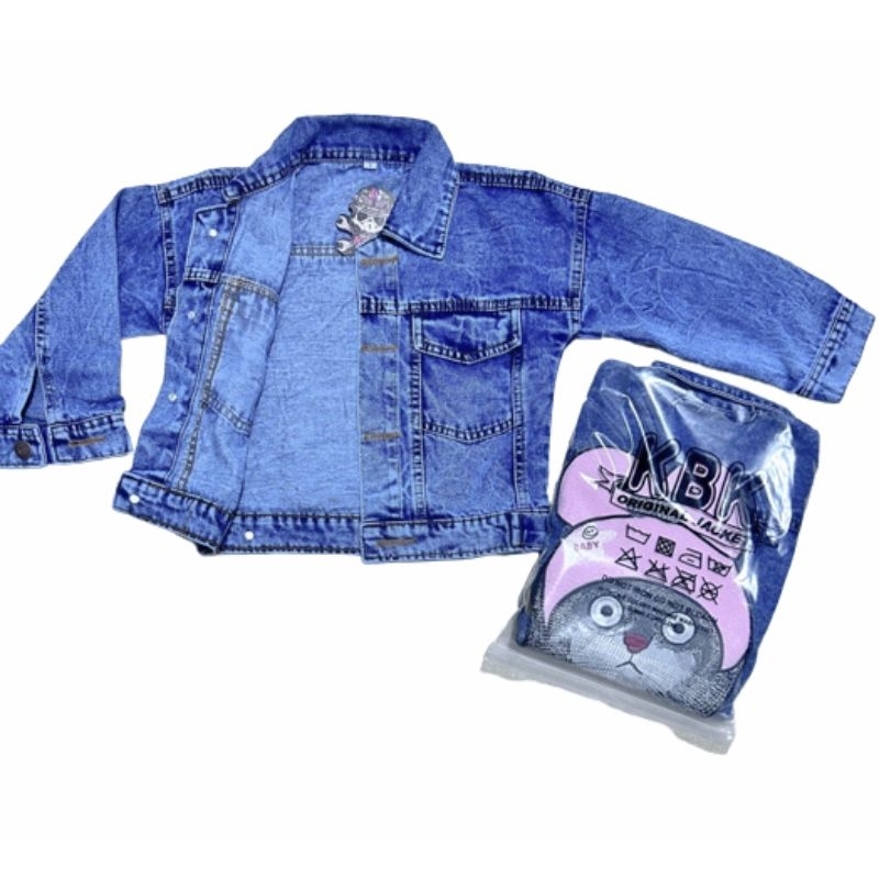 JAKET JEANS ANAK//JAKET ANAK PEREMPUAN KARAKTER BORDIR MEONG USIA 2-7 TAHUN