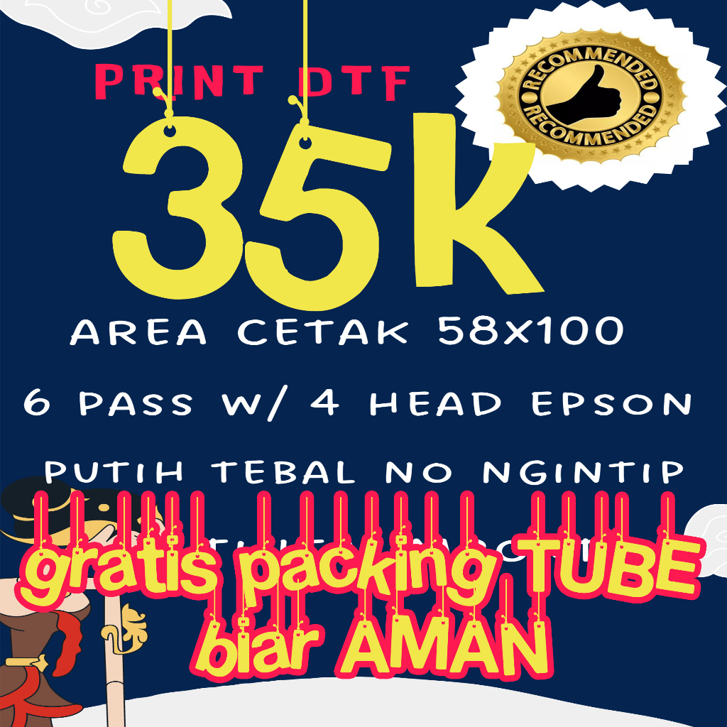 Jasa Cetak/Print Khusus File Siap Cetak Sablon DTF Meteran Lebar 60cm | Sablon Setrika | FREE TUBE