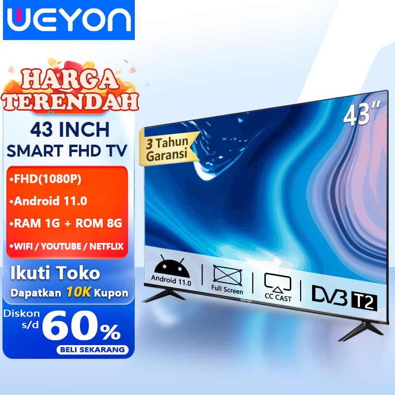 Weyon Sakura TV LED 43 inch Smart TV Digital 43inch Smart TV Android FHD TV Televisi (TCLG-S43B)