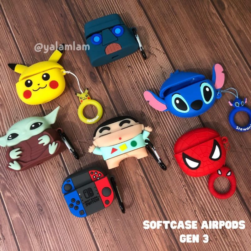 Case Airpods 3 Softcase Casing Gen 3 Pods Pikachu Spiderman Xbox Marshall