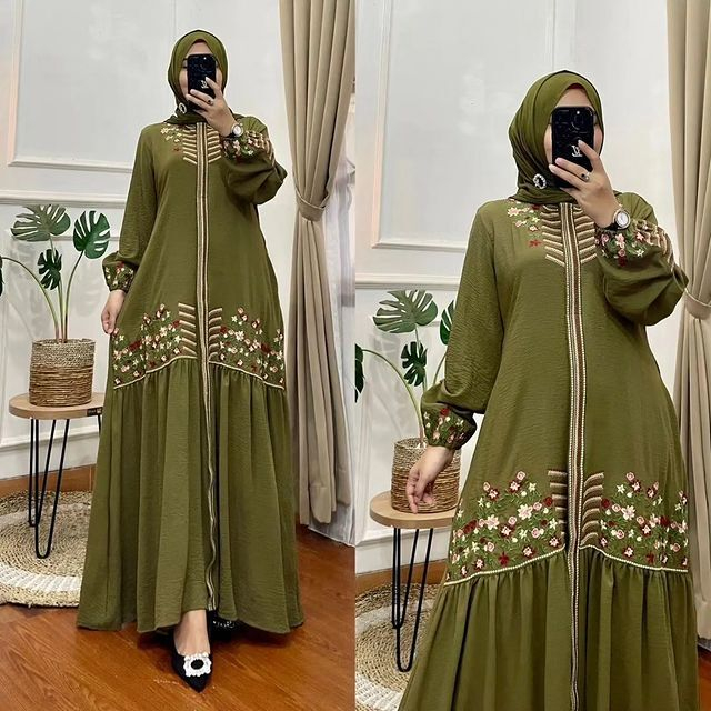 GAMIS WANITA BUNGA DRESS mc BAHAN CRINKLE APK BORDIR LD 100 - 120 PB 140 GAMIS WANITA TERBARU 2023 KEKINIAN / MAXI DRESS JUMBO / DRESS CRINKLE PREMIUM / PAKAIAN MUSLIM WANITA