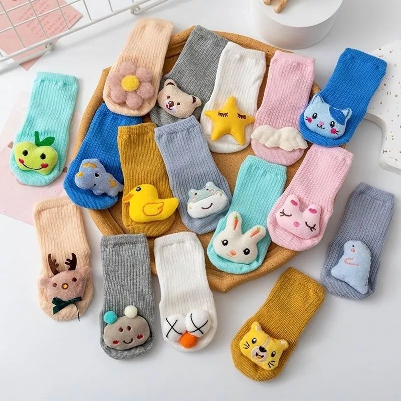 K002 Kaos kaki bayi newborn boneka timbul 3D lucu premium