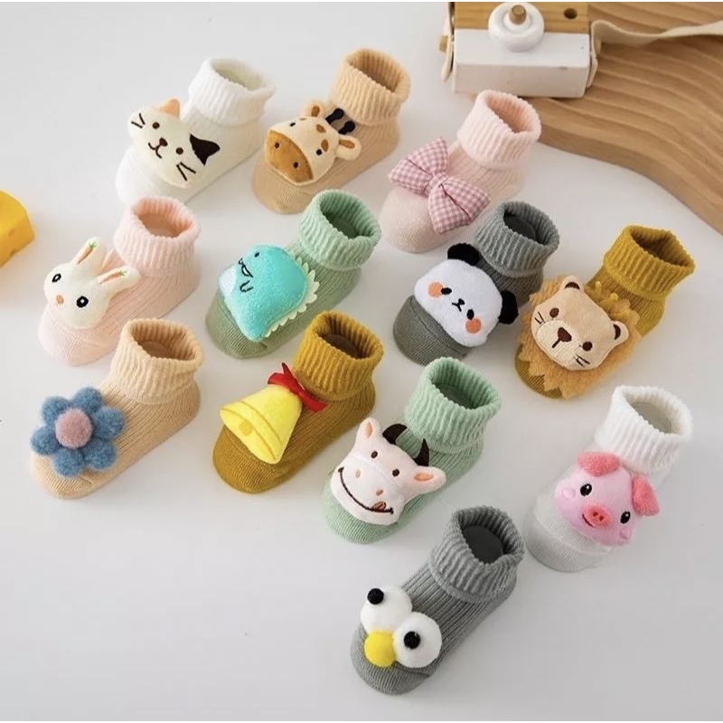 K002 Kaos kaki bayi newborn boneka timbul 3D lucu premium