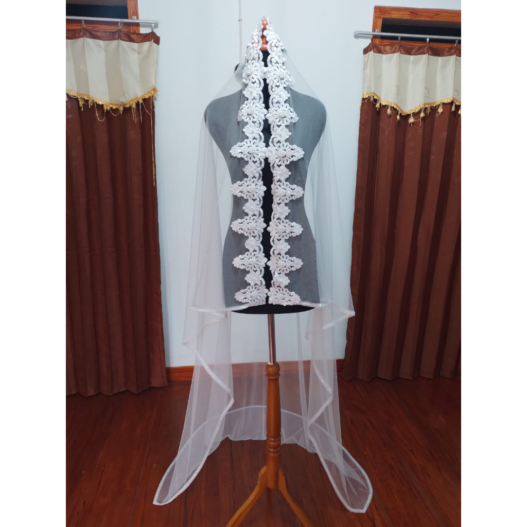 slayer pengantin BORDIR PANJANG 2 METER kerudung pengantin hijab pengantin elegan | slayer pengantin