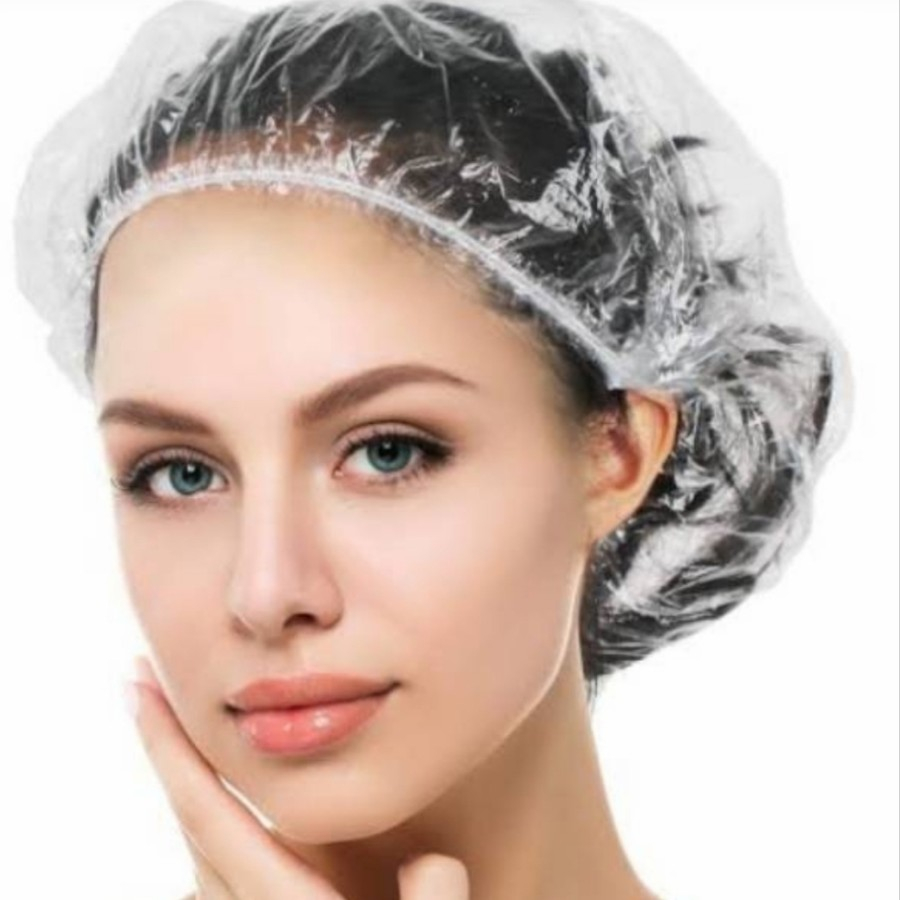 Shower Cap SATUAN Plastik Penutup Kepala Keramas Mandi Shower Menjaga Rambut Kering Bath Pewarna Plastic Ekonomis Kantong Hotel Spa Salon Perlengkapan Peralatan Sallon Bening Nurse Cap Tutup Tudung Head Cover Anti Air Water Murah Termurah Toko Tri Tunggal