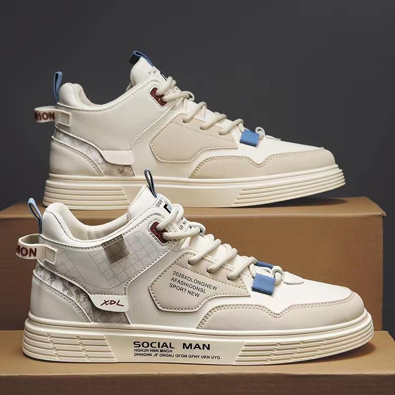 SANGCAKRA COD- Sepatu Pria Tren All-Match Kasual High-Top Olahraga Putih Four Seasons Sneakers Skateboard Fashion Trendi Versi Korea Tahan Air Bersol Tebal Tinggi Bernapas Canvas Musim Panas Jalan Santai Kasual Import Bergaya Keren Kekinian SP-10