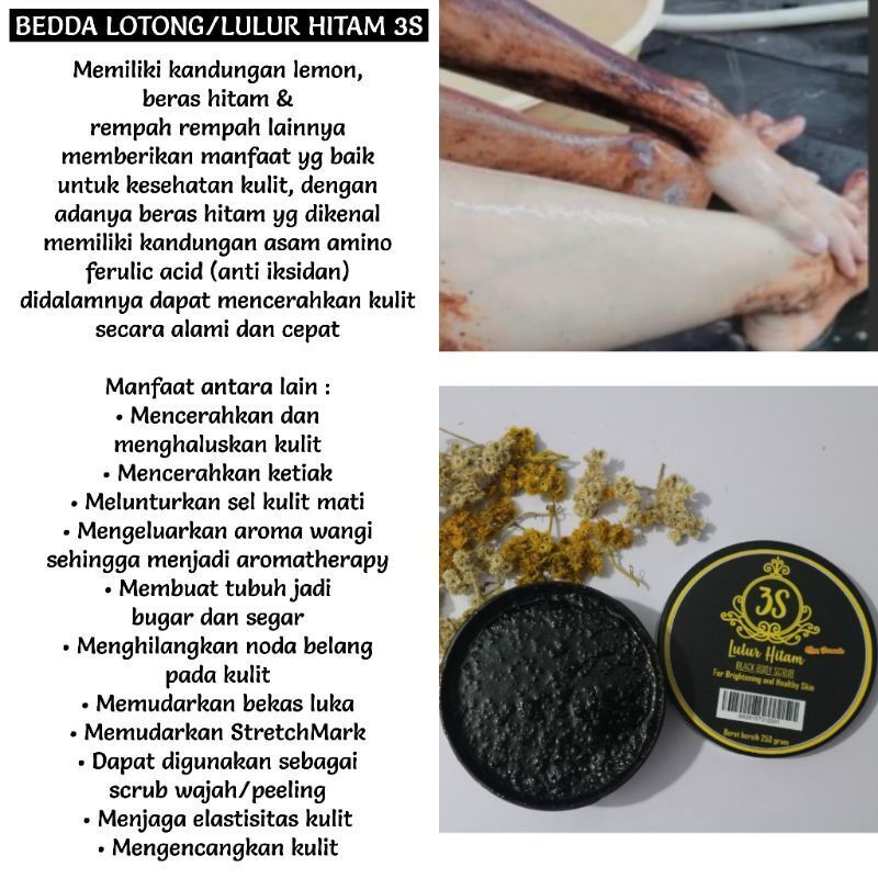 Lulur Hitam 3S BPOM / Lulur Hitam 3S original Mencerahkan Kulit / Lulur VIRAL / Lulur Hitam 3S Putih