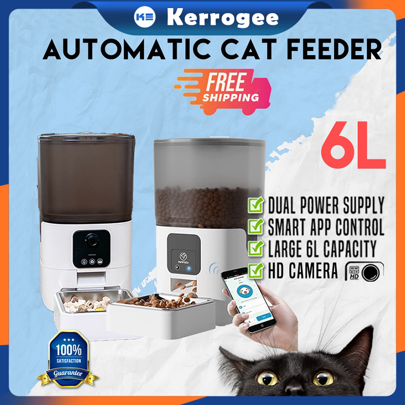 ⚡Double Bowl Feeder⚡6L Automatic Pet Feeder WIFI APP Connect Remote Control Dispenser 6 liter Makanan Otomatis Anjing Kucing Tempat Makan Hewan Ortomatis Kerro