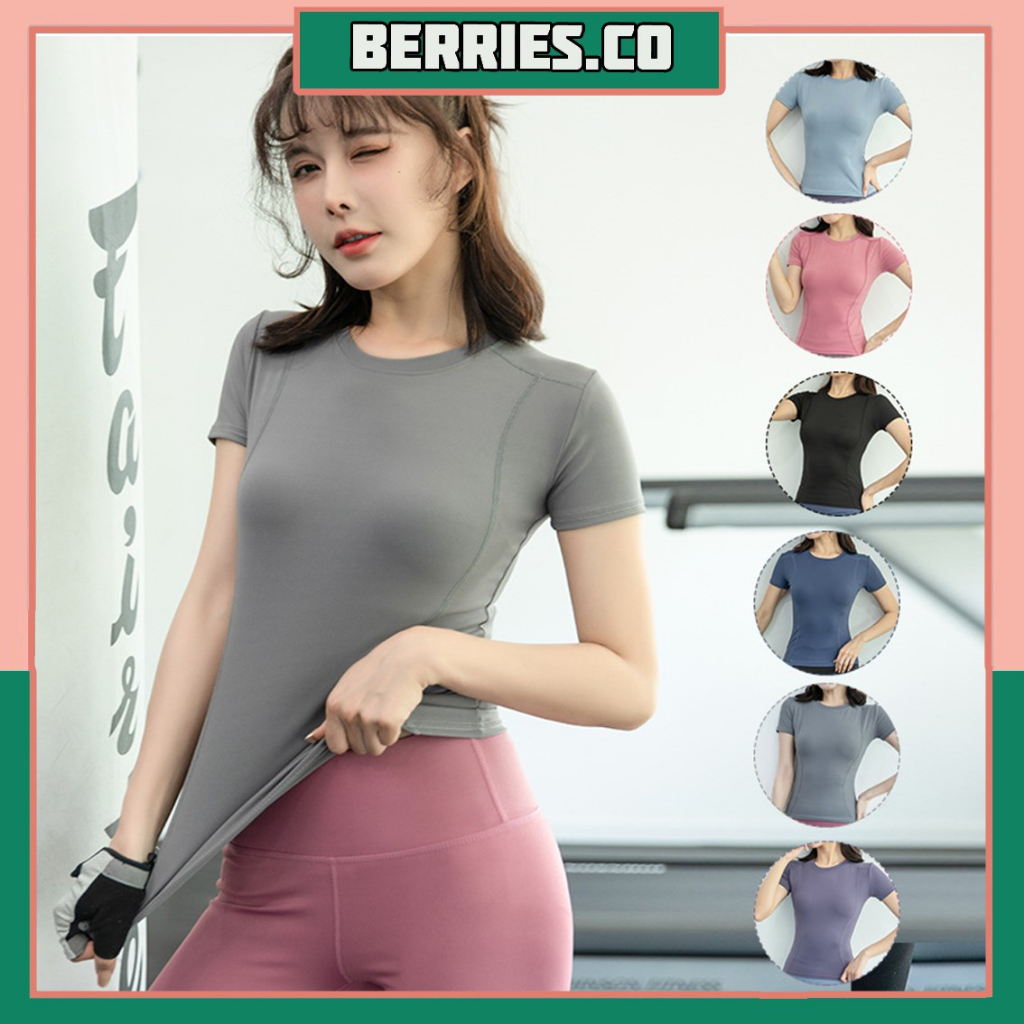 BRI*BJ1137 Baju Kaos Pakaian Olahraga Sport Wanita Baju Senam Gym Yoga Wanita