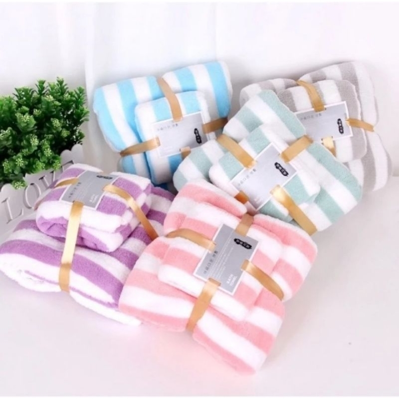 Paket Handuk Korea Set 2in1 Handuk Mandi &amp; Wajah Handuk Mandi Dewasa Cotton Towel