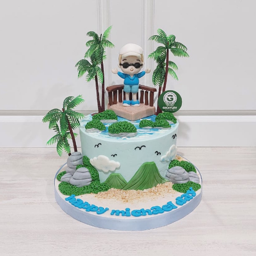 

cake tema laut / pulau + figur uk 15cm / kue ulang tahun custome