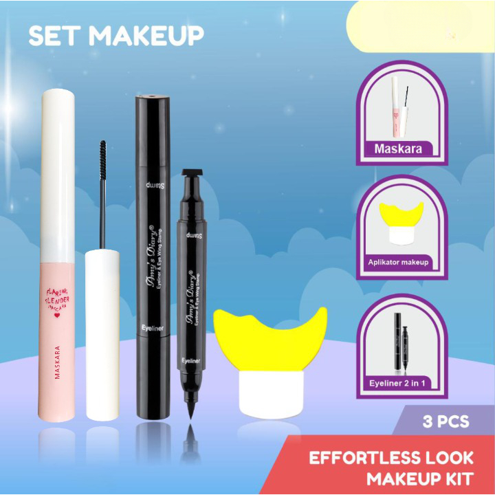 [PAKET HEMAT] Set Makeup AMY'S DIARY Pembentuk Maskara Eyeliner Small Stamp 2 in 1 water proof