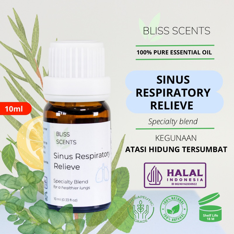 BLISS SCENTS Sinus Respiratory Relieve Essential Oil Blends 100% Murni Therapeutic Grade Aromatherapy Aromaterapi