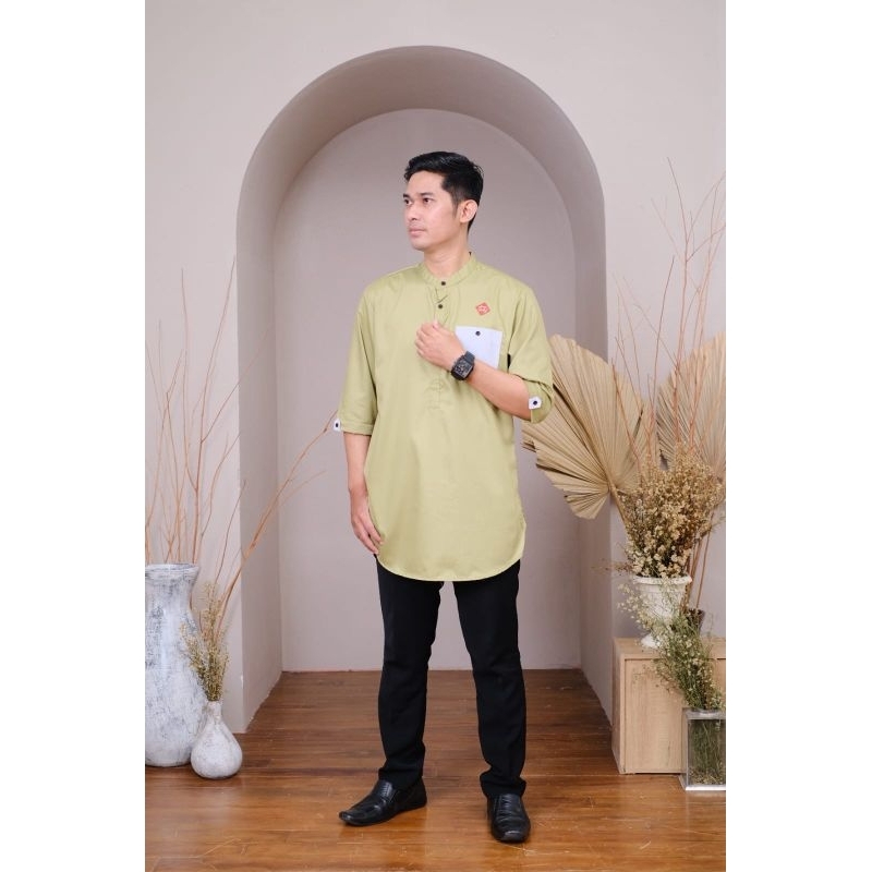 Arqom - Baju Muslim Kurta Pakistan Pria Dewasa Gold Kemeja Koko