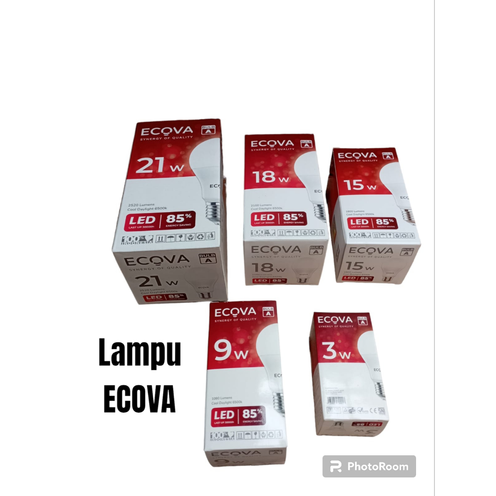 LAMPU BOHLAM ECOVA BULB A 21 WATT LED HEMAT ENERGI 21W 18W 15W 9W 3W WATT LAMPU RUMAH MURAH