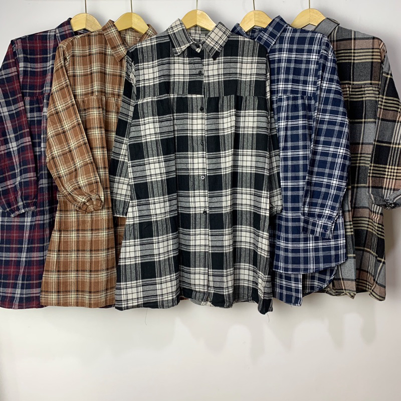 Tartan Tunik Kemeja Flanel Import