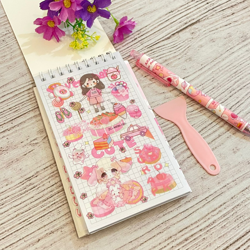 Buku Sticker Spiral Little Girl Free Spatula &amp; Pulpen Lengkap Termurah / Buku Stiker Kekinian Favorit Anak dapat perata + pen 1 pcs Komplit bisa Grosir dan COD