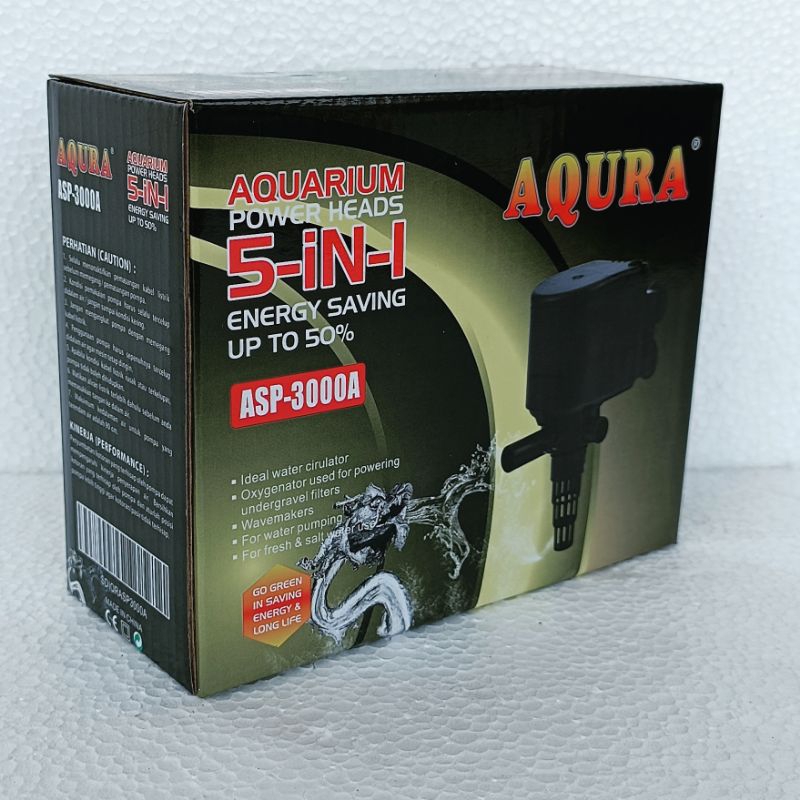 AQURA ASP 3000 A Mesin pompa celup aquarium ph power heads submersible waterpump akuarium water pump 2000 lph keatas