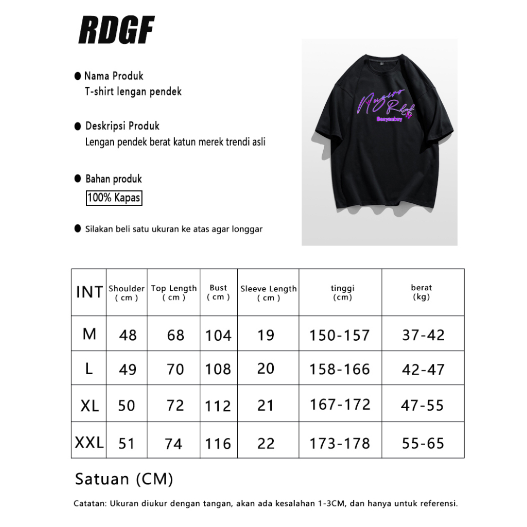 RDGF Kaos trendi pria jalanan Amerika tren kepribadian hip hop rock kaos hitam/A0893