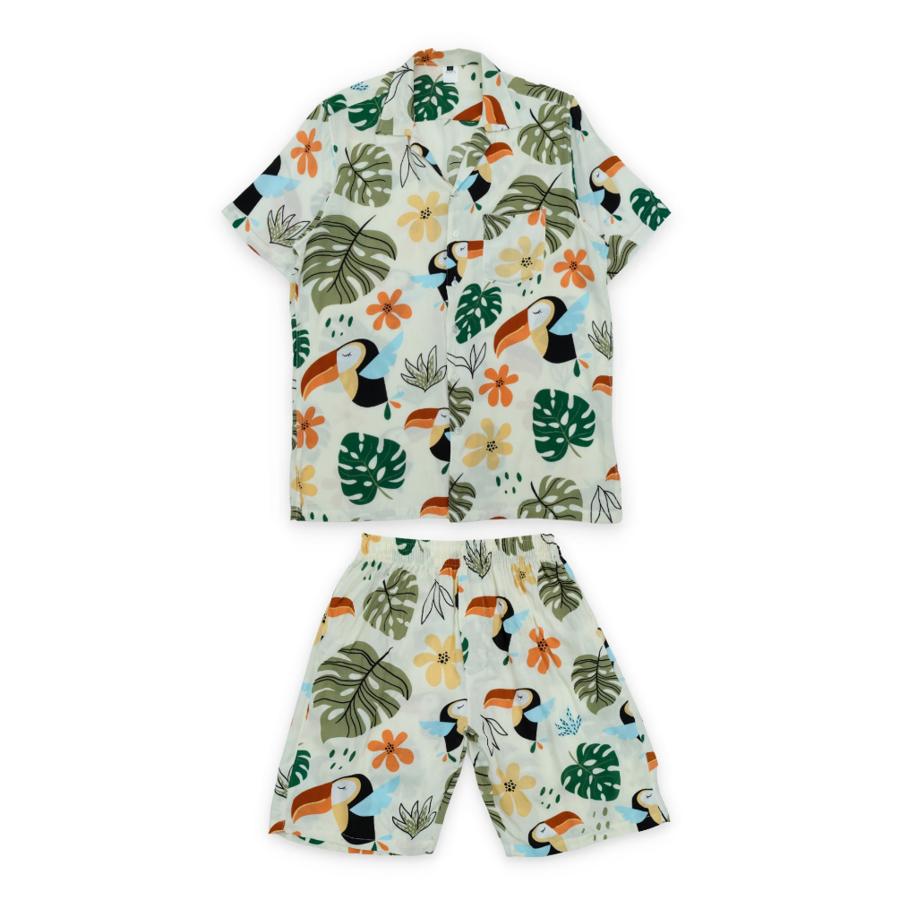 SANVANINA Set Kemeja Hawaiian Tropical | Kemeja Oneset | Piyama Pria | One Set Rayon | Hawaian Set EB-22