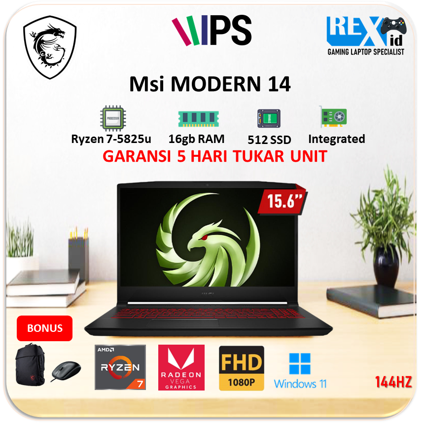 Msi MODERN 14 '14.0FHD / Ryzen 7 5825u 16gb 512ssd W11 IPS BLIT