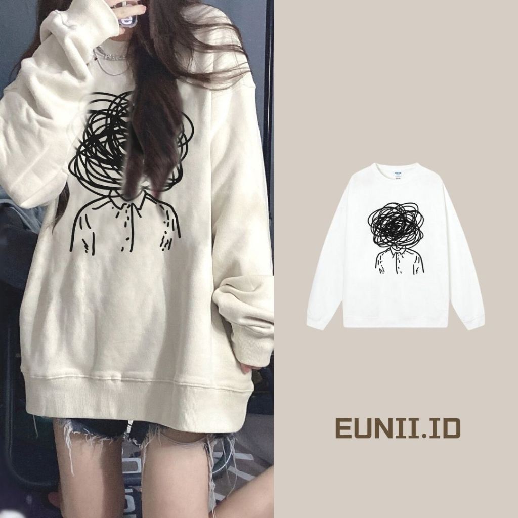 EUNII Sweater Lengan Panjang Cartoon Bad Character Printing Korean Style/Sweater Crop/Baju Wanita/Switer Wanita/Switer