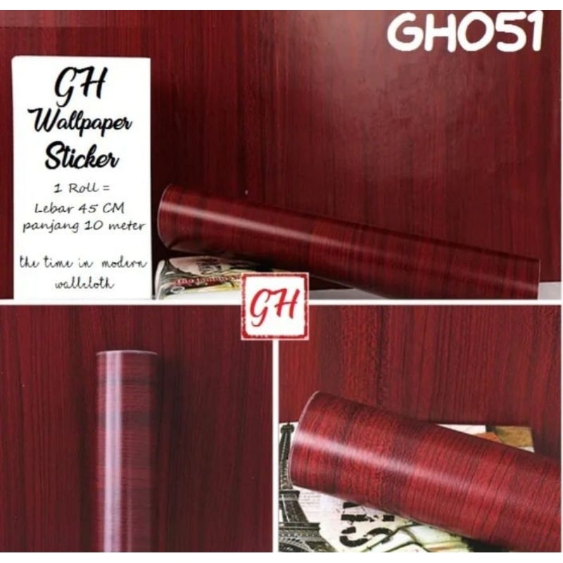 Wallpaper stiker dinding motif kayu maron 45cmx10m wallsticker gh051