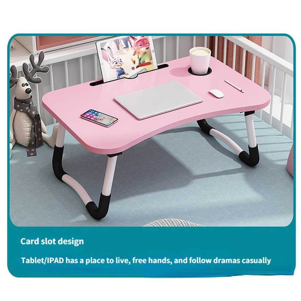 Meja Lipat Belajar Kerja Foldable Table 80x40cm with Cup Slot Desain Lipat Minimalis Dua Slot Multifungsi