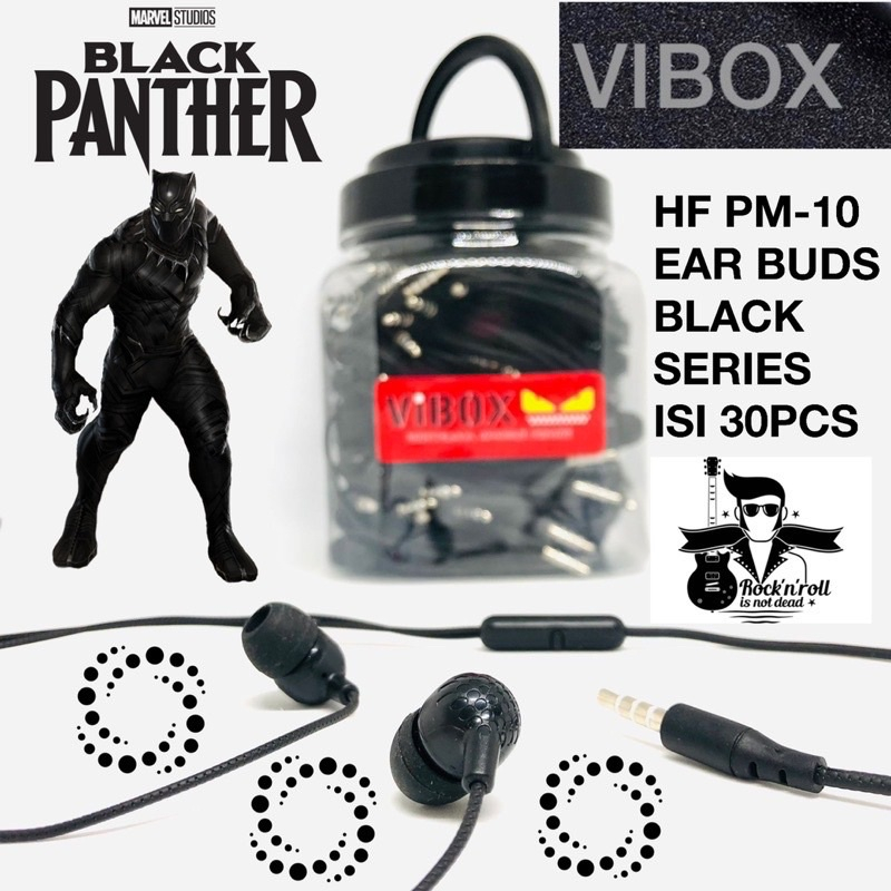 GROSIR 1 TOPLES ISI 30PCS HANDSFREE VIBOX PM10 EARBUDS BLACK SERIES BY SMOLL