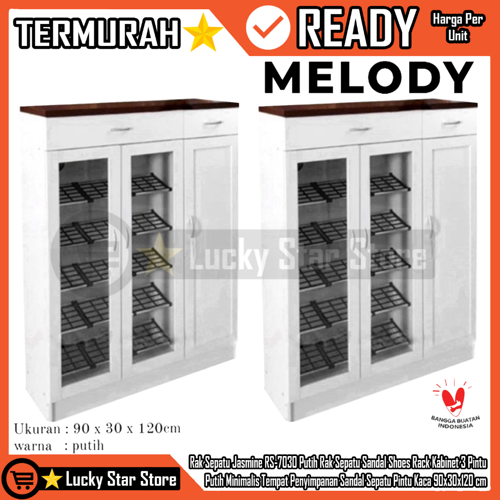 Rak Sepatu Melody RS-7030 Putih Rak Sepatu Sandal Shoes Rack Kabinet 3 Pintu RS-7030 Putih Minimalis