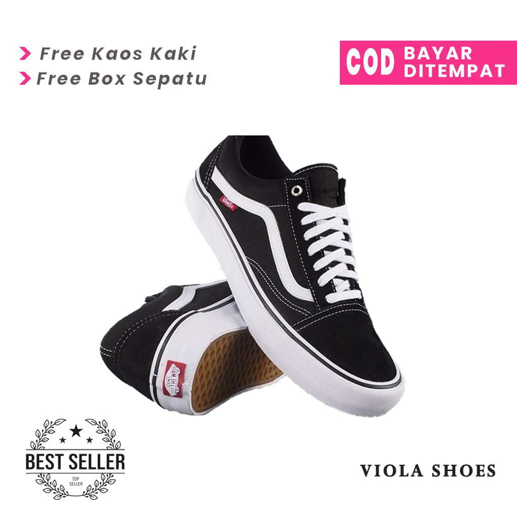 (BISA COD ) 100% PREMIUM OLDSKOOL BLACK WHITE IMPORT VIETNAM SNEAKERS PRIA TERLARIS