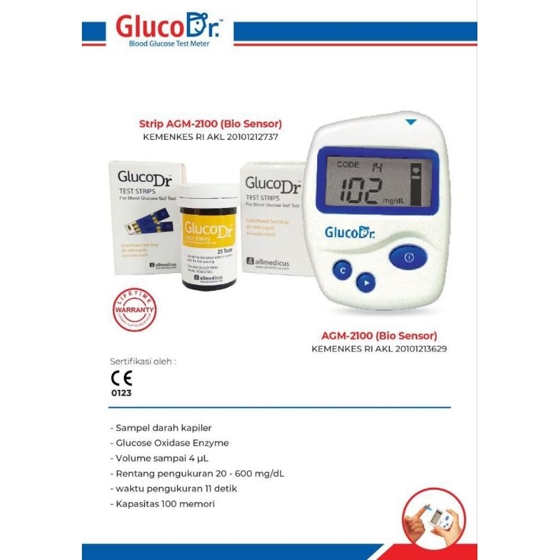 GLUCO DR BIO SENSOR STRIP GLUCOSE STIK ISI ULANG GULA DARAH AGM 2100 (BOX KUNING)