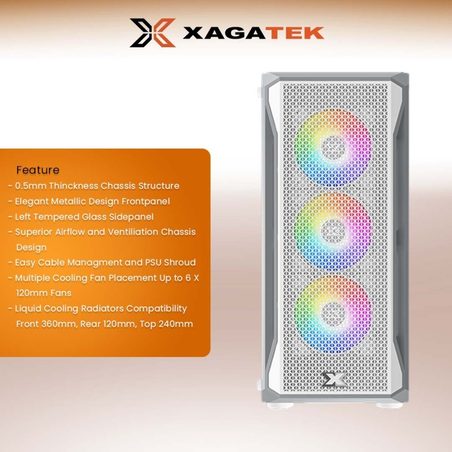 Casing Komputer Xagatek Gaming X Middle Tower Free 4fan RGB
