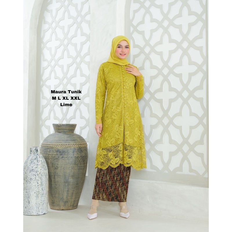 Setelan Kebaya Tunik Brukat Maura - Set Kebaya Kancing Depan - Kebaya Wisuda - Kebaya Pesta - Kebaya