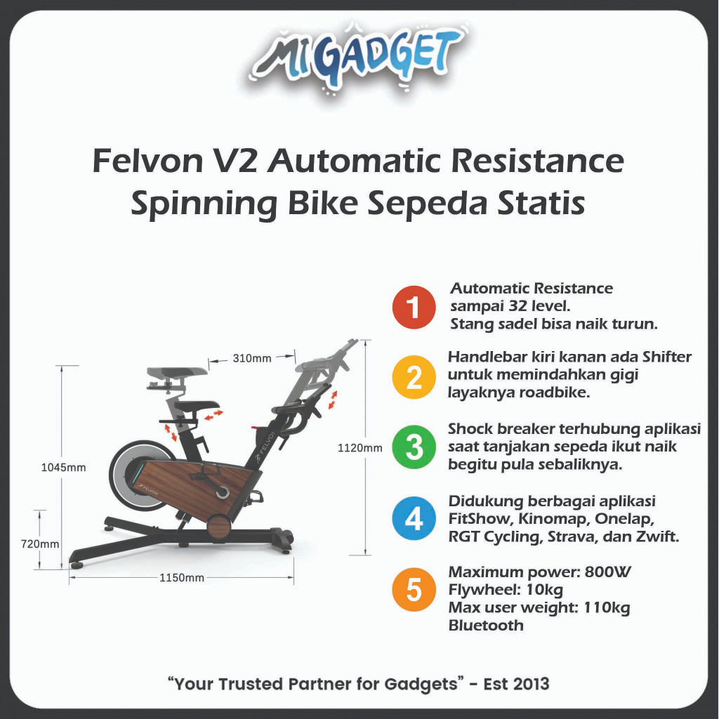 Felvon V2 Trainer Automatic Resistance Spinning Bike Sepeda Statis