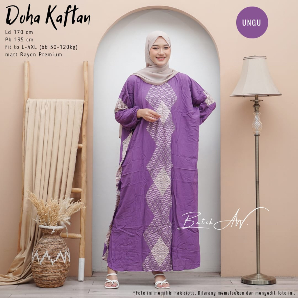 Batik A W - Doha Kaftan Wanita Size Jumbo Maksi Motif Batik Abstrak Busui Lengan Panjang Rayon Premium Kaftan Simple Elegan