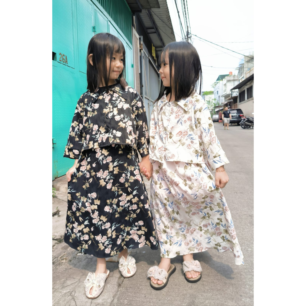 MOMOGI-SETELAN ROK ANAK VINTAGE / SETELAN ROK ANAK KEMEJA CROP KOREAN STYLE/ SETELAN ROK BAHAN CRINCKLE / Usia 4th-Anak Tanggung