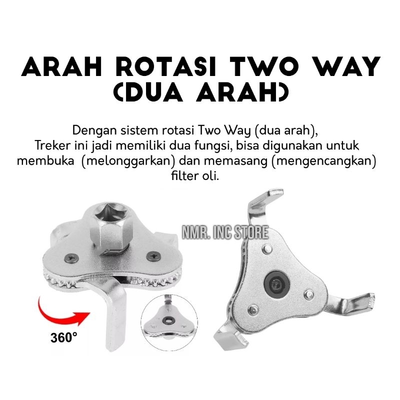 Treker Kunci Filter Oli Mobil TWO WAY (Buka Pasang) Alat Pembuka Saringan Universal Dua Arah, 1/2 dan 3/8 inch, Kualitas Bagus.