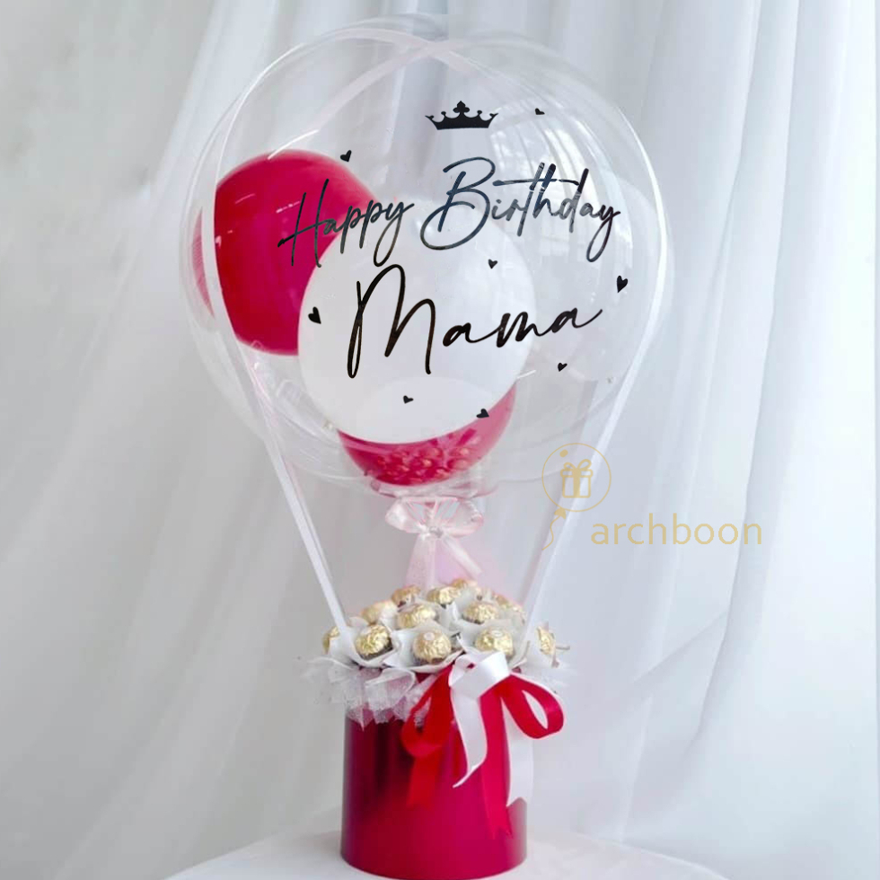 

Buket Balon Udara Merah Putih isi Coklat dengan Stiker Custom Text Tulisan bisa tambah LED - Hot Air Balloon Bouquet Chocolate Hampers - Hadiah Unik Kado Ultah Anniversary - Ready Makassar