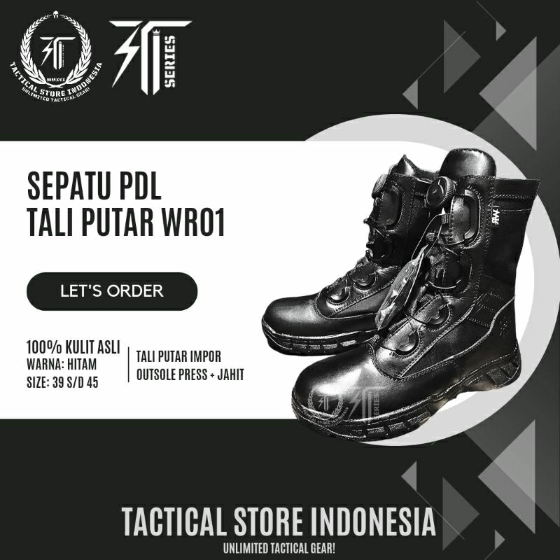 TERMURAH BERKUALITAS 100% KULIT ASLI Sepatu PDL Tali Putar - Sepatu PDL WR 01