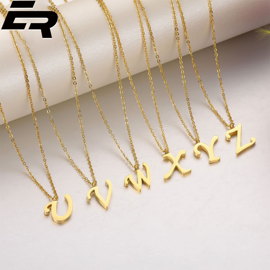 ( Gratis Ongkir ) Kalung Titanium Huruf Latin Emas / Kalung Titanium Rantai Emas / Kalung Emas Wanit