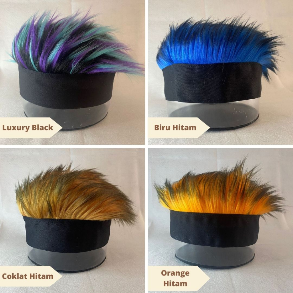 Topi Wig Pria Rambut Palsu Cosplay Anime Keren Bulu Korea Warna Biru Hitam Putih Merah Abu Ungu Coklat Orange Silver Pink Kuning Cream Toska Gradasi