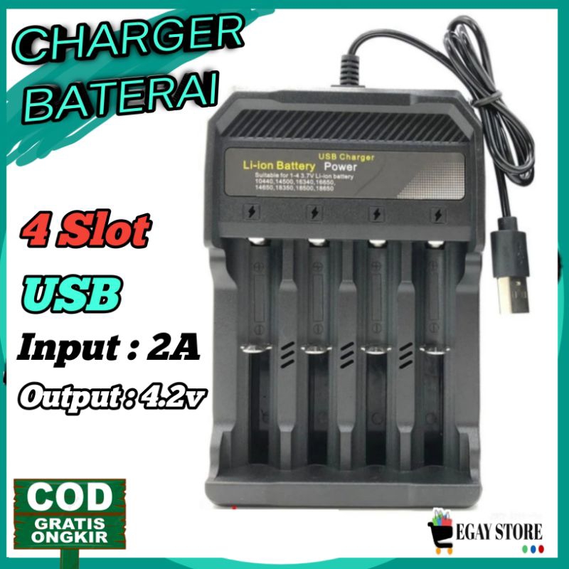 Charger Baterai 4 Slot Battery AA AAA 18650 Pengisi Daya Cas Batre Fast Charging 4.2V 2A MS-5D84A