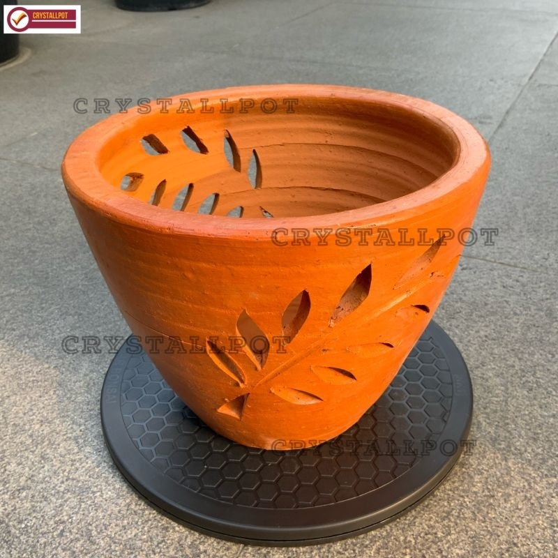 POT BUNGA TANAMAN GERABAH TANAH LIAT MOTIF DAUN TERRACOTTA D22 - MOTIF DAUN